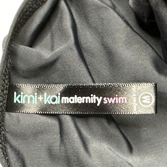 Kimi & Kai Halter Maternity Ruched Bodice One Piece Swimsuit Black Women M NWOT - Picture 3 of 10